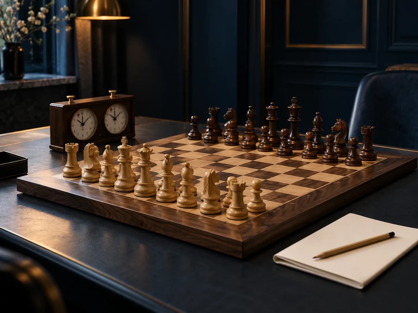 Tournament chessboard and preparation notes before a round